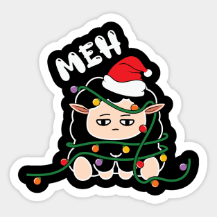 Meh Funny Lamb Santa Hat Christmas Lights Sticker